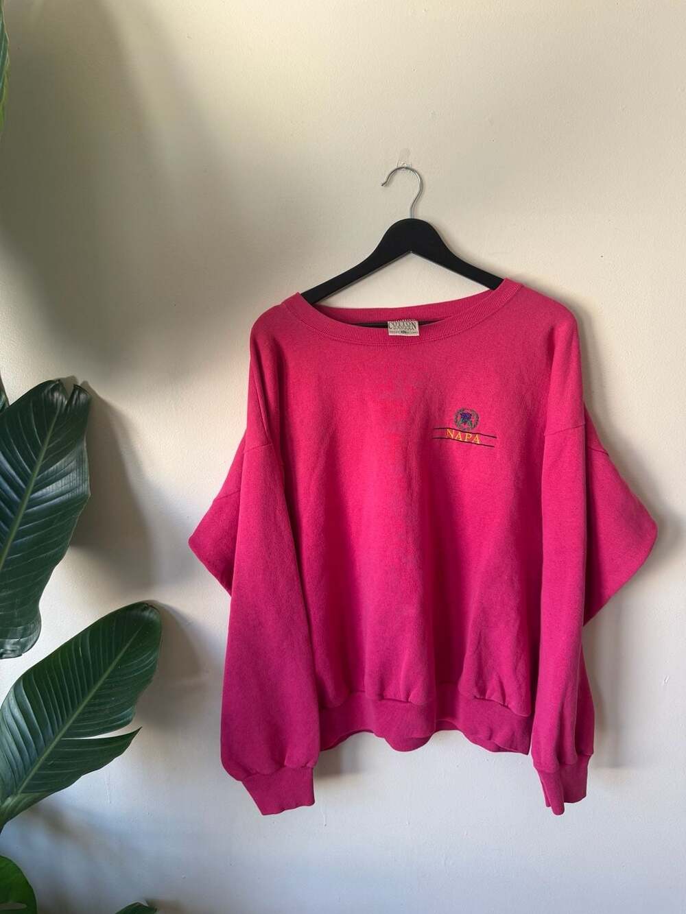 Vintage Cotton Grove Designs NAPA Embroidered Hot Pink Oversized Sweatshirt XL